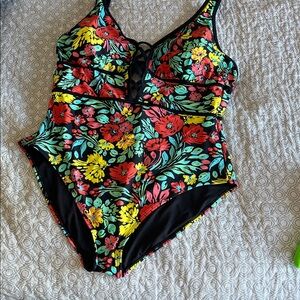 🩱🤿 2X Adore Me Floral One Piece Bathing Suit, Colorful, Bright Adjustable Straps